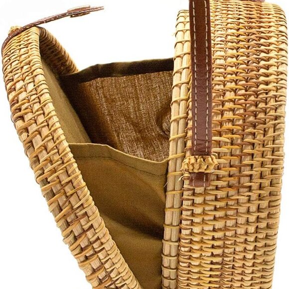 Handbags - Handwoven Round Rattan Bag Women Beach Straw Crossbody Bag Chic Shoulder Bag wit